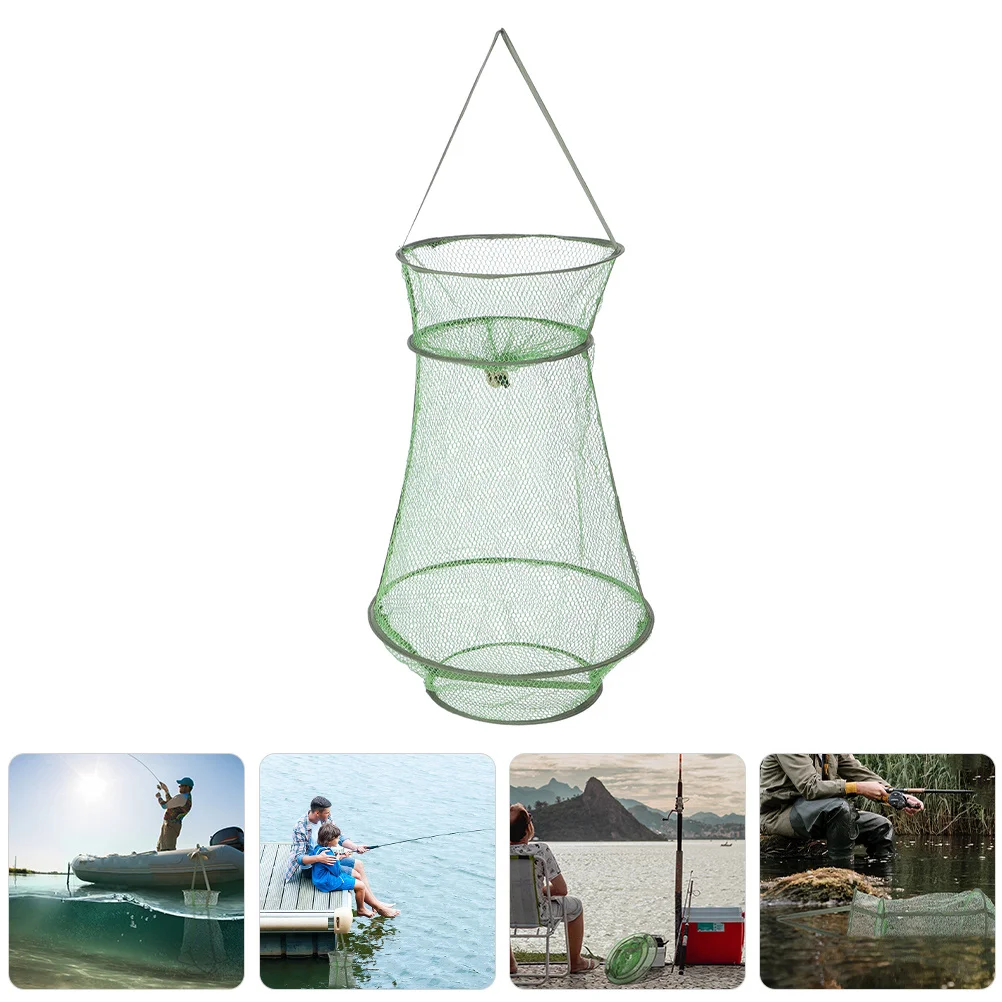Reusable Fishing Net Nylon Mesh Fish Basket Collapsible Wear-Resistant Shockproof Easy-Clean Large Capacity Fishing Catching Net