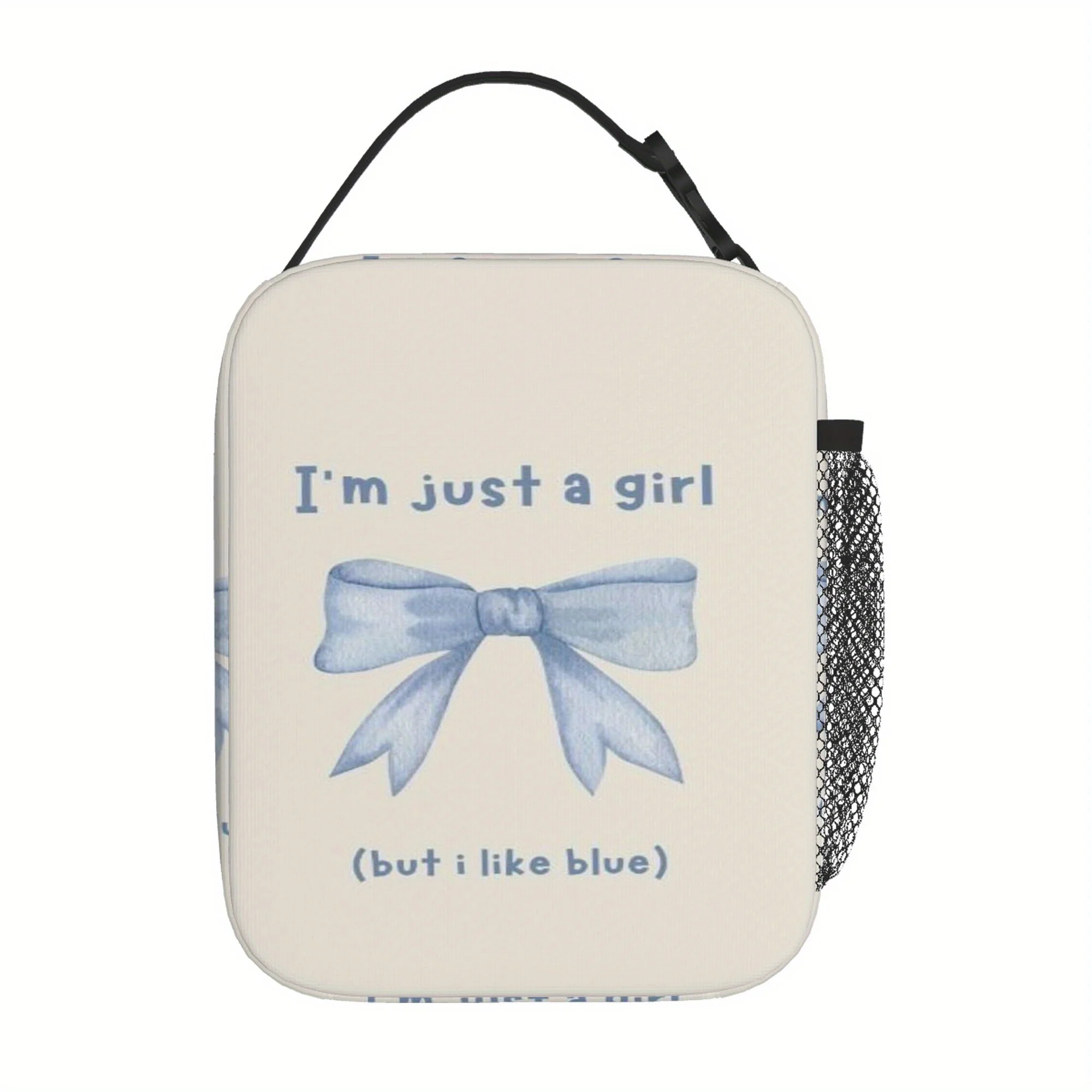 Thermal Insulated Bag with Cute Blue Bow for Girls, Women, Office, Restaurants - Reusable Cold/Warm Bag with Funny Saying
