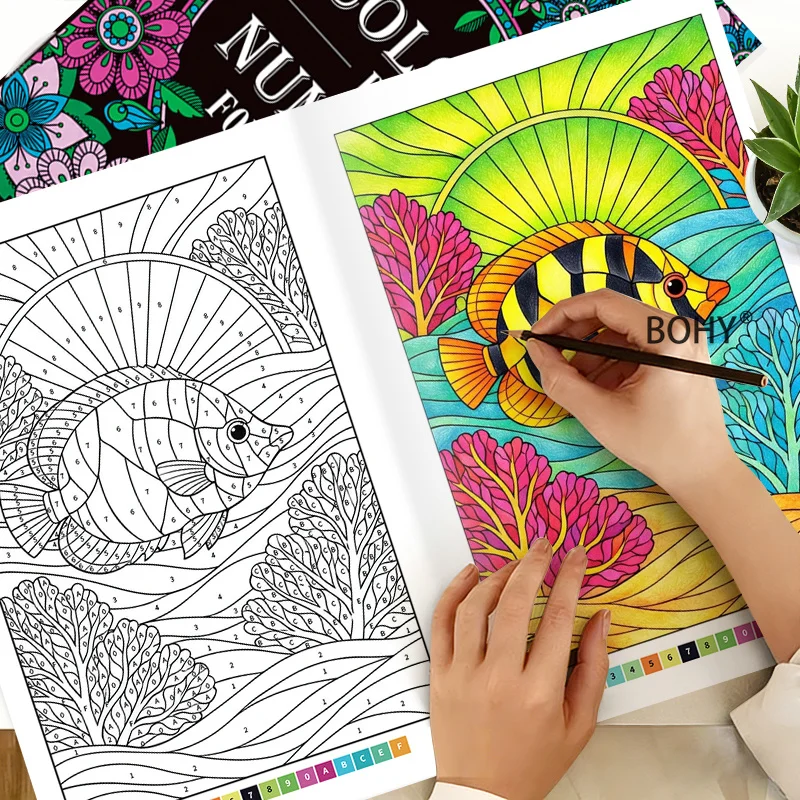 A Coloring Book for Adult Digital Zoning, Themes Such As Tigers, Parrots, Jungle Birds, Coral Fish, and Mandalas, 32 Pages