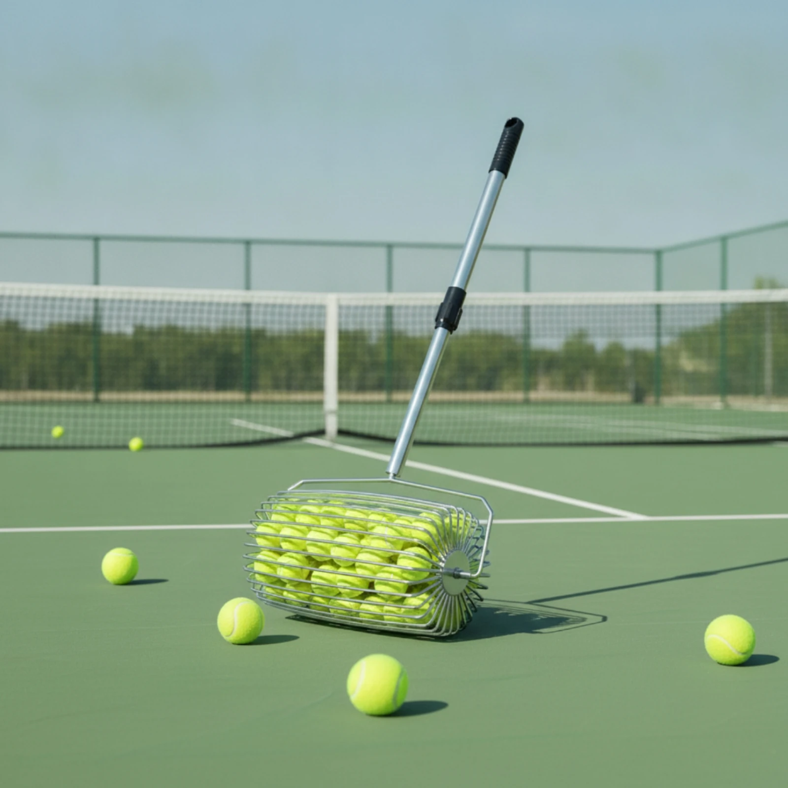 Tennis Ball Picker with Rolling Basket Stainless Steel Tennis Ball Picker Collector Roller Long-Lasting Quick