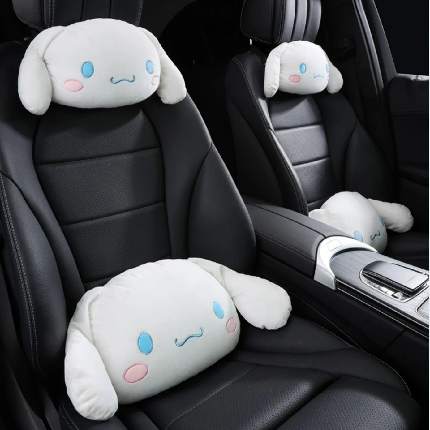 Sanrio น่ารัก Cinnamoroll Headrest เข็มขัดนิรภัยกลับเบาะเก้าอี้คอสนับสนุนรถที่นั่ง Decor สุนัขสีขาวโยนหมอนของขวัญ