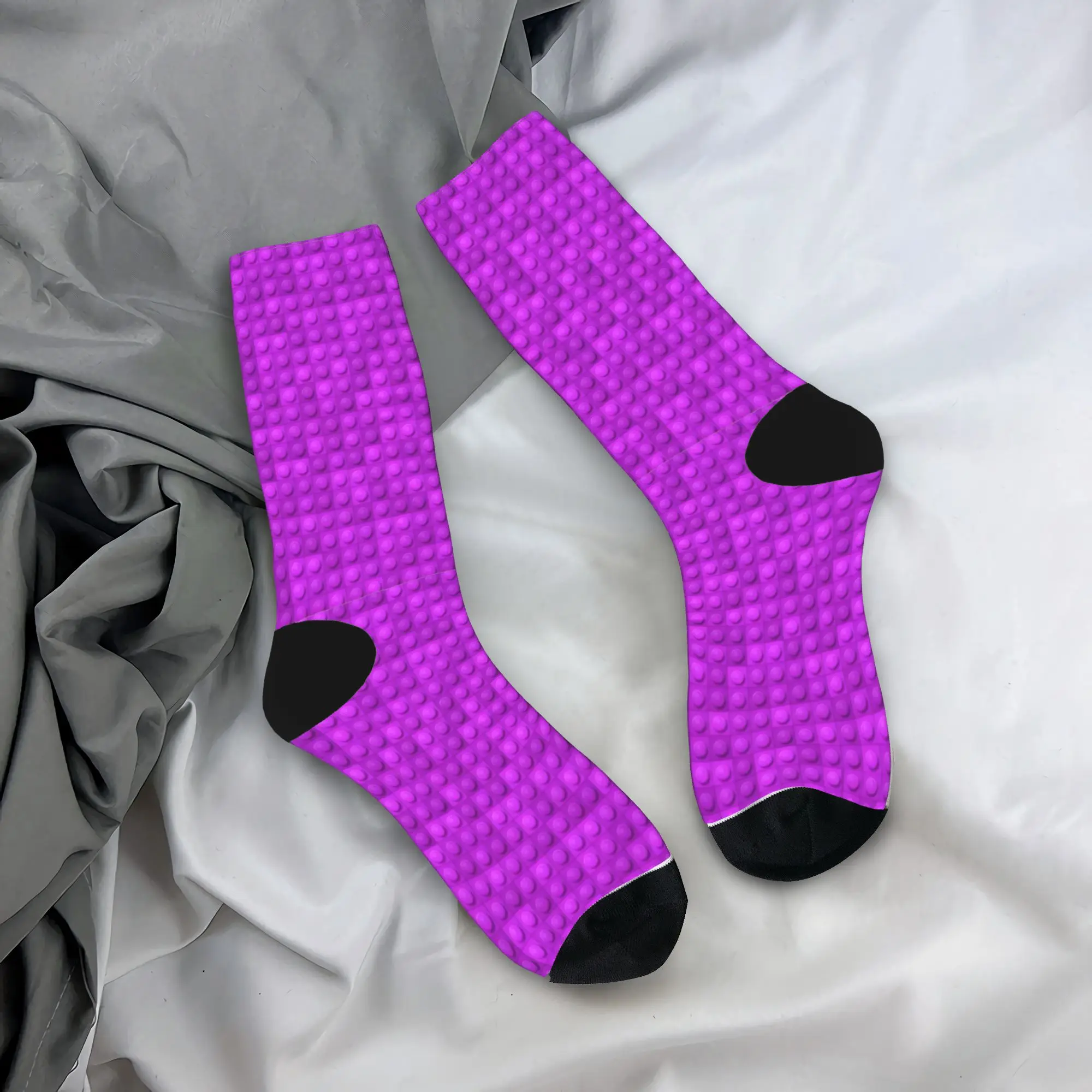 Solid Dark Purple Building Blocks Socks  Pattern Stockings Anti Skid Couple Socks Soft Breathable Autumn Gothic Outdoor Socks