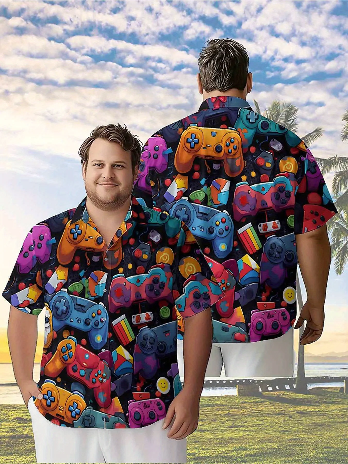 

Men's Plus Size Hawaiian Shirts Colorful Game Controller pattern,Premium Comfort Youth Clothes,Streetwear Y2K Tops