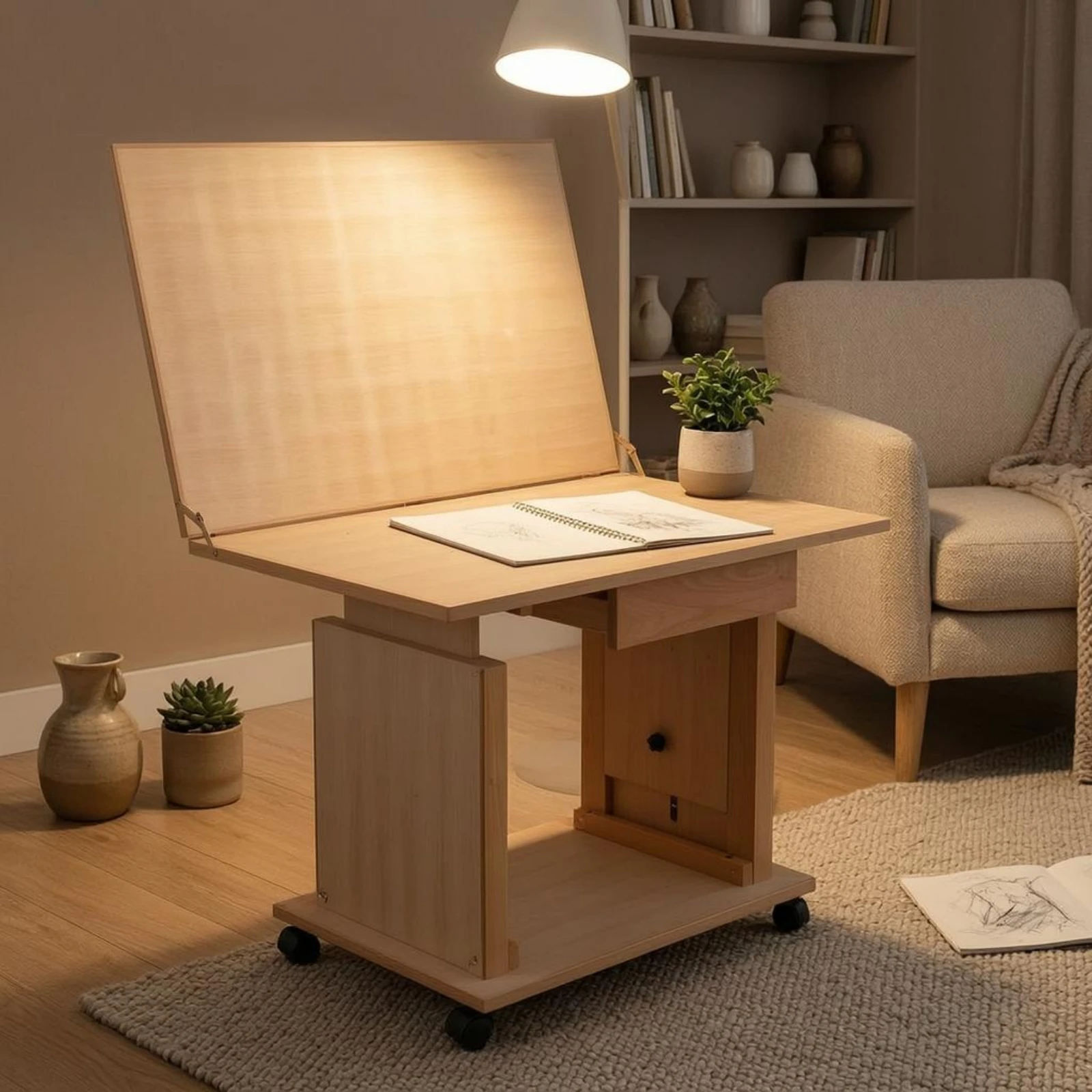 Adjustable Still Life Table Beech Wood Tilting Drawing Table Studio Furniture Rectangular Easy Assembly for Sketching view 6