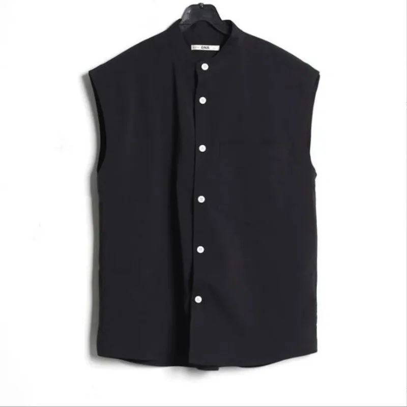 Spring New Men Plus Size Stand Collar Solid Color Vest Coat Male Fashion Everything Sleeveless Jacket Tide Loose Shirt Vests Top