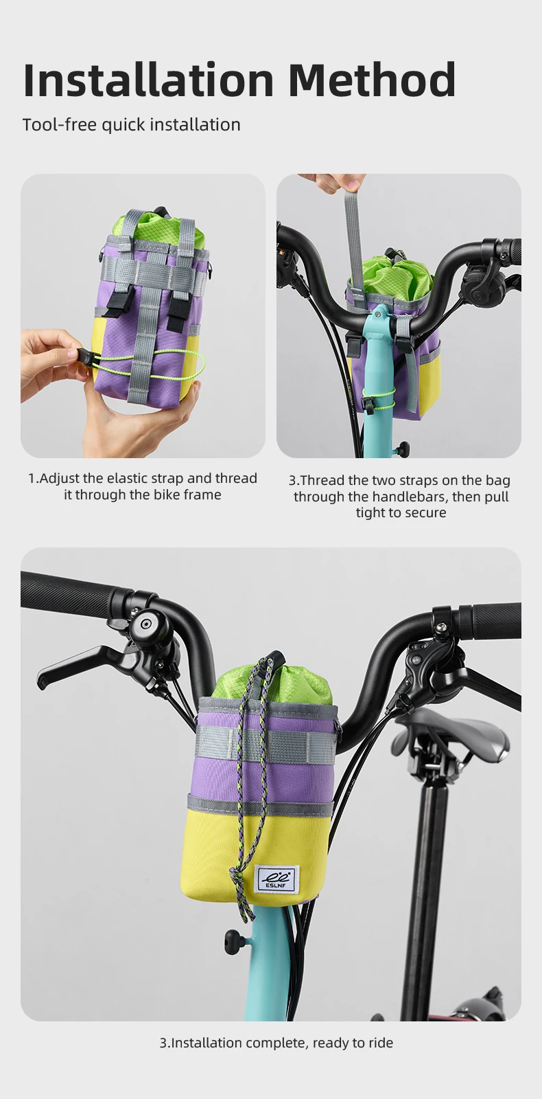 ESLNF Fahrrad-Wasserflaschentasche Fahrradtasche für MTB und Rennrad Patchwork Kontrastfarben Modische Freizeit-Wasserflaschentasche – Detail 10