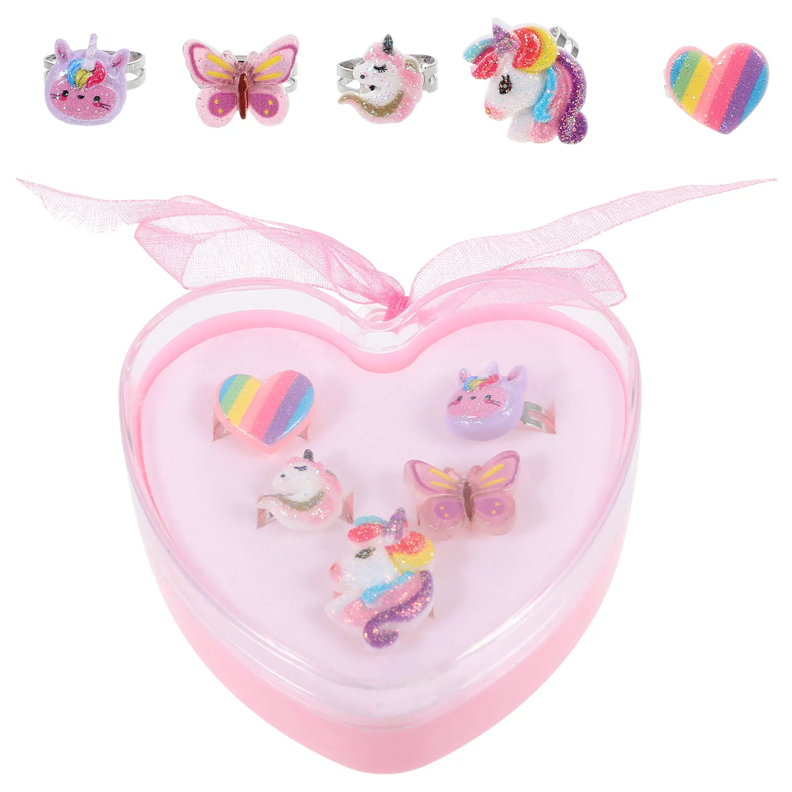 

5pcs Unicorn For Kids Colored Design Plastic Finger Rings Toddler Jewelry Birthday Gift Girls Rings Ages 3-12 Play