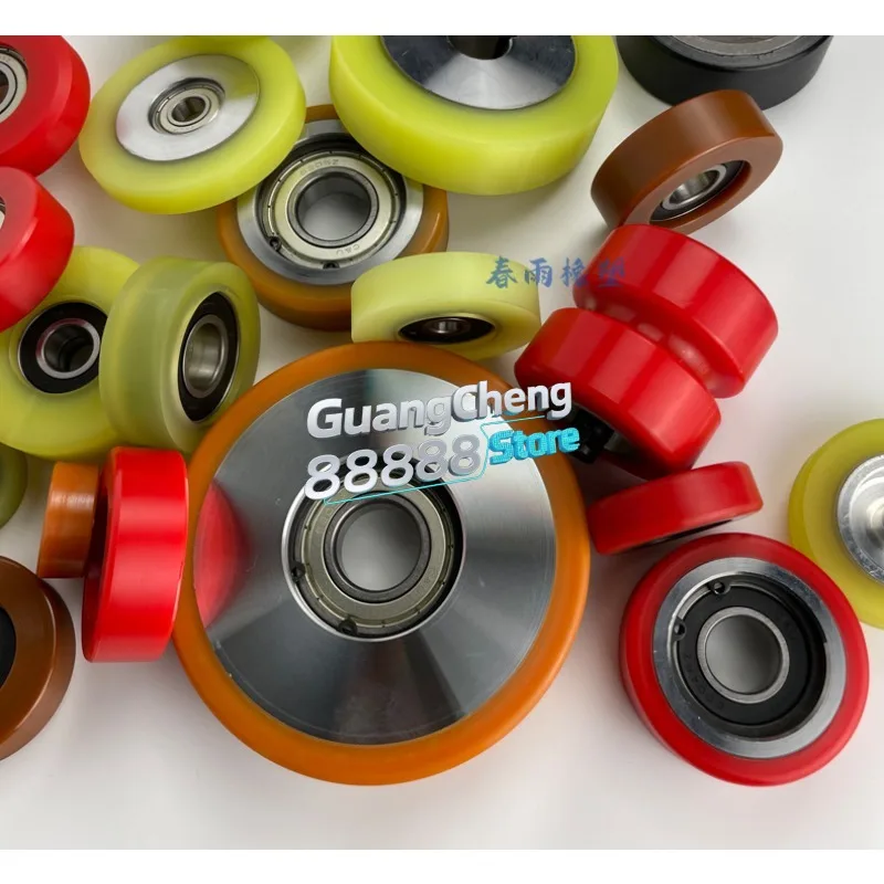 Polyurethane PU Rubber Coated Roller High Elasticity and Wear-resistant Rubber Wheel with Bearing Limit Guide Wheel