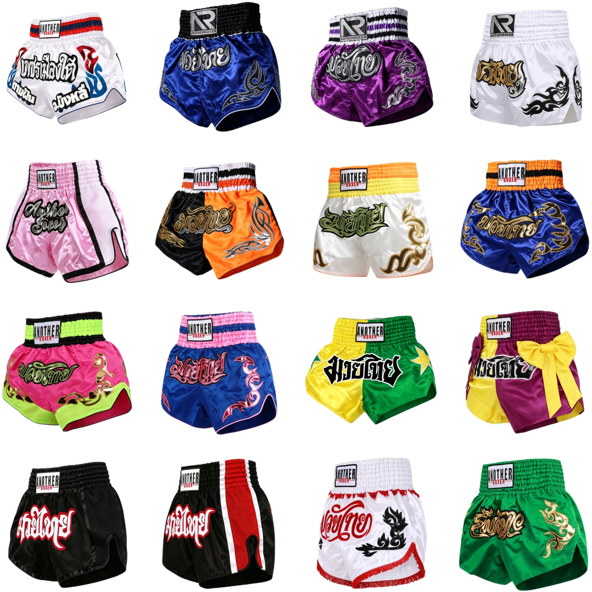 Thai Boxing Shorts Embroidery Satin Boxing Pants for Men Women Kids Combat Sports MMA Fight Kickboxing Boxing Training Unirom