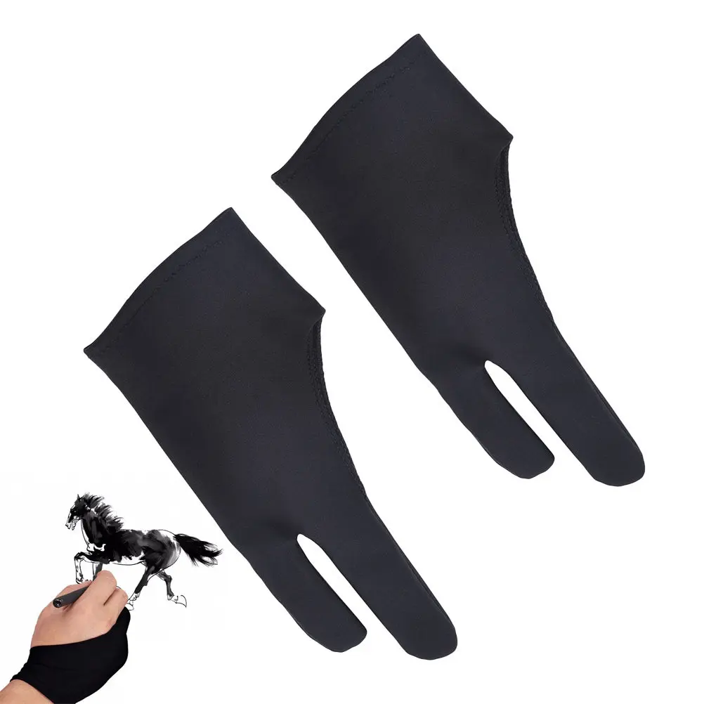 2Pcs Two Finger Drawing Gloves Breathable Artist Gloves for Tablet Sketching Painting Graphic Tablet Pro Pencil Size S Black