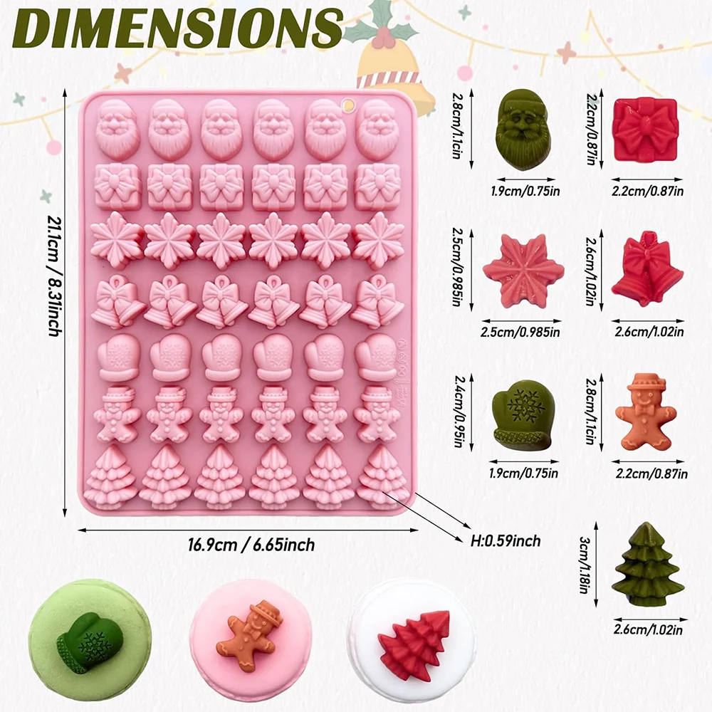 Christmas Silicone Mold for Xmas Chocolate Decor,6/7 Shapes Gummy Mould,Santa Snowflake Tree Gingerbread Food Grade Baking Mould