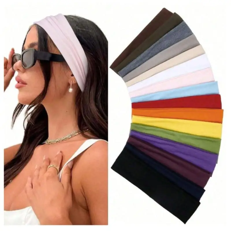 Elastic Sweat-Wicking Sports Headband for Women Retro Solid Color Ideal for Running Fitness and Yoga