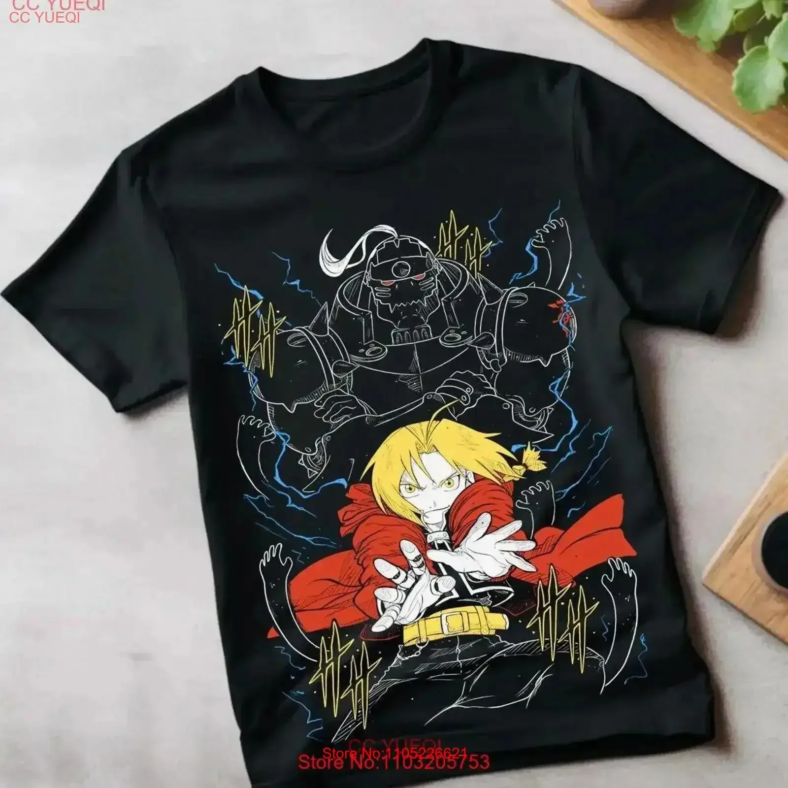 Edward Elric T Shirt Fullmetal Alchemist Brotherhood Fma Alphonse Black vintage Washed Stylish Casual Versatile vintage Washed