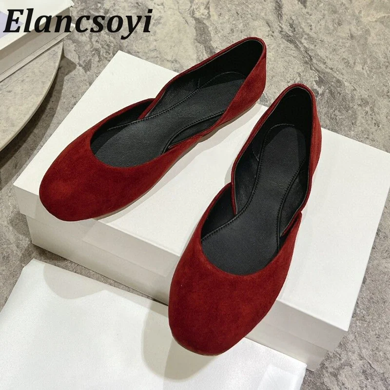 

Women's Shallow Mouth Solid Color Lazy Loafers Round Toe Kid Suede Flat Ballet Shoes Spring Autumn Ladies Commuting Single Shoes