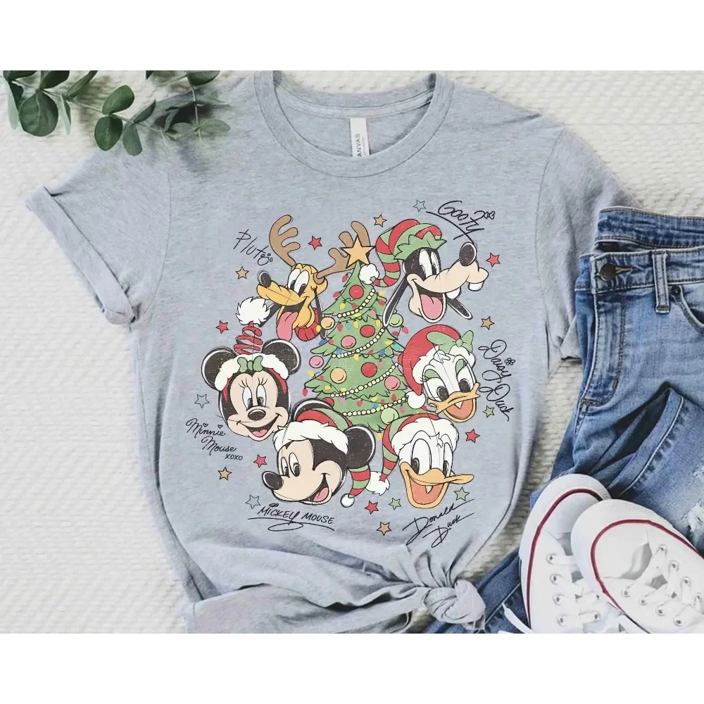 Disney mickey e amigos árvore de natal camisa mickey feliz natal festa camiseta, algodão unissex y2k topo