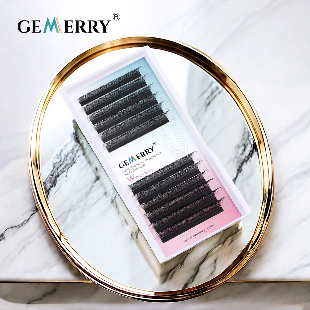 Gemerry-W Shape Eyelashes Extension, Premade Volume Fan, Fake Lashes Supplies, Soft, 8-15mm, 2 Dicas, 4D, 6D, 8D, 10D