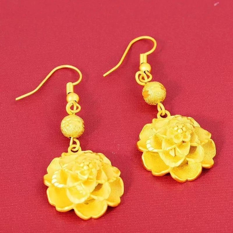 

Timeless Botanical Opulence! 24K AU999 Gold Filigree Peony Drop Earrings, Delicate Metal Lace Mimicking Blossom Texture