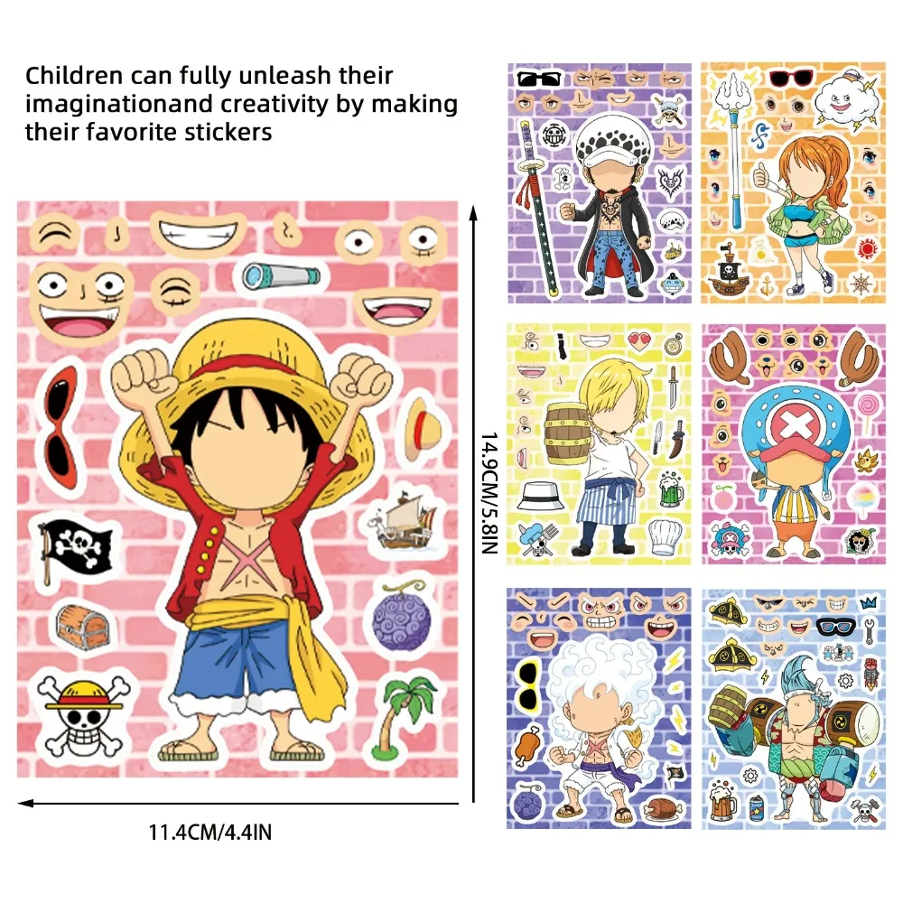 8/16/24Sheets One Piece Luffy Children Puzzle Stickers Make-a-Face Assemble Scrapbook, mobile phone, notebook,  party gift - view 5
