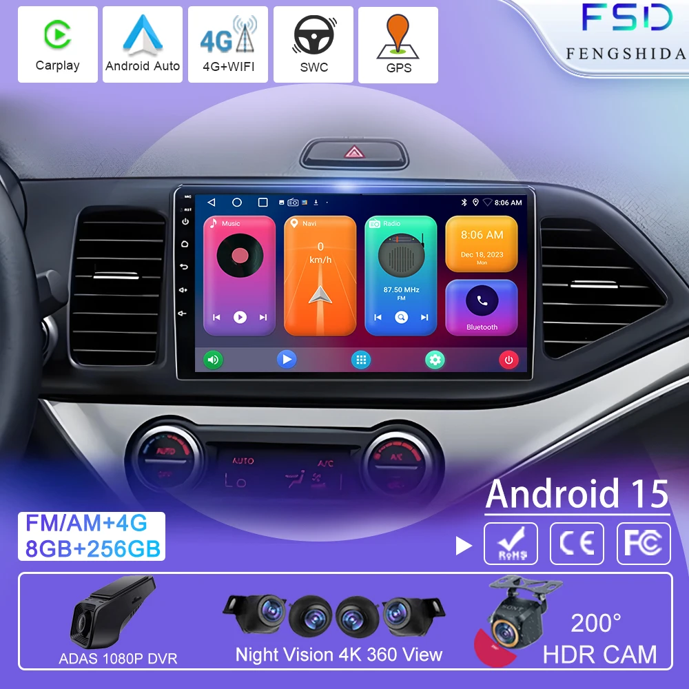 

For KIA Morning 2 Picanto 2011 - 2016 2017 Android 15 Car Radio Video Stereo Player GPS Navigation Multimedia Carplay 4G WIFI BT