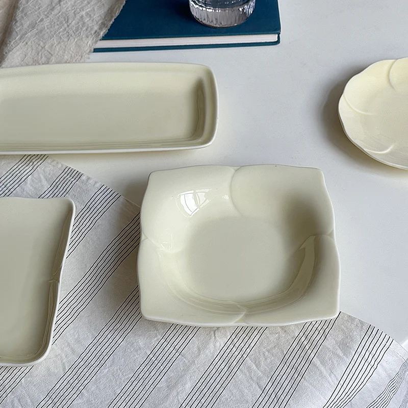 LMM light yellow long plate summer fruit plate square breakfast plate household fruit