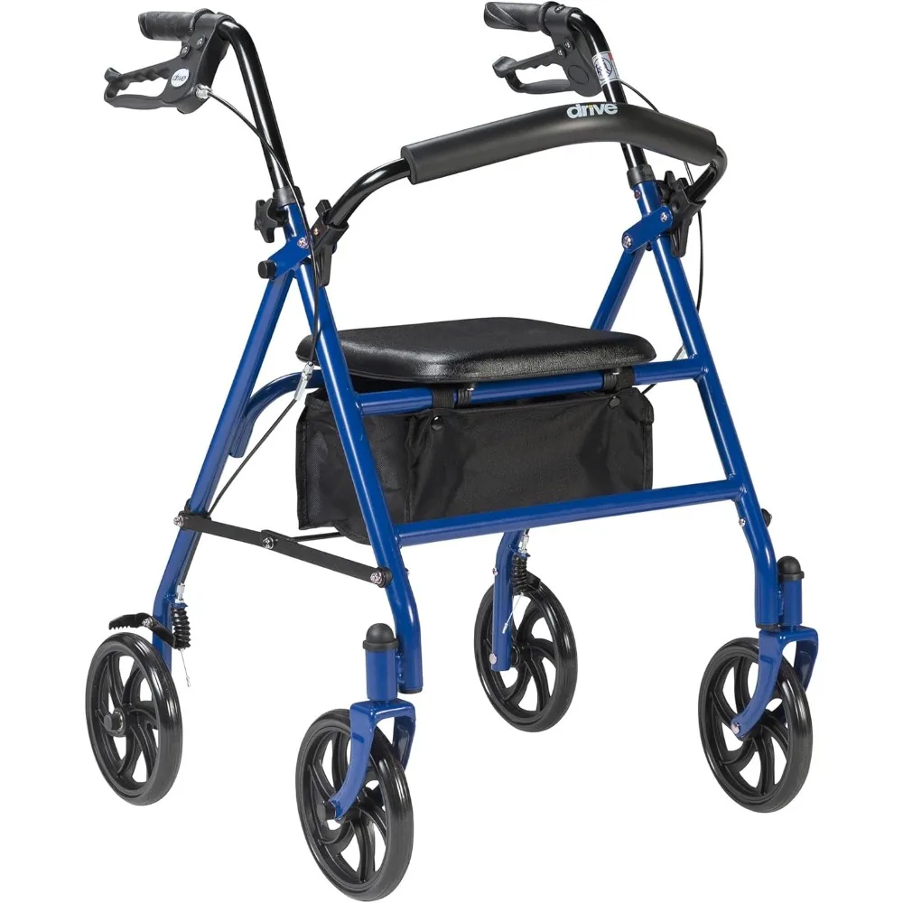 10257BL-1 4 Wheel Rollator Walker With Seat, Steel Rolling Walker, Height Adjustable, 7.5