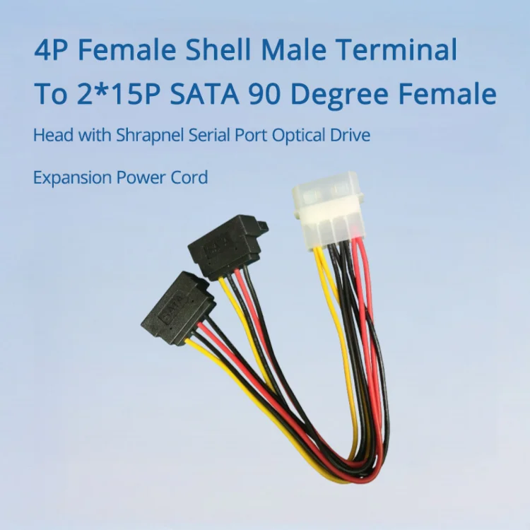 

4P Female Shell Male Terminal To 2*15P SATA 90 Degree Female Head with Shrapnel Serial Port Optical Drive Expansion Power Cord
