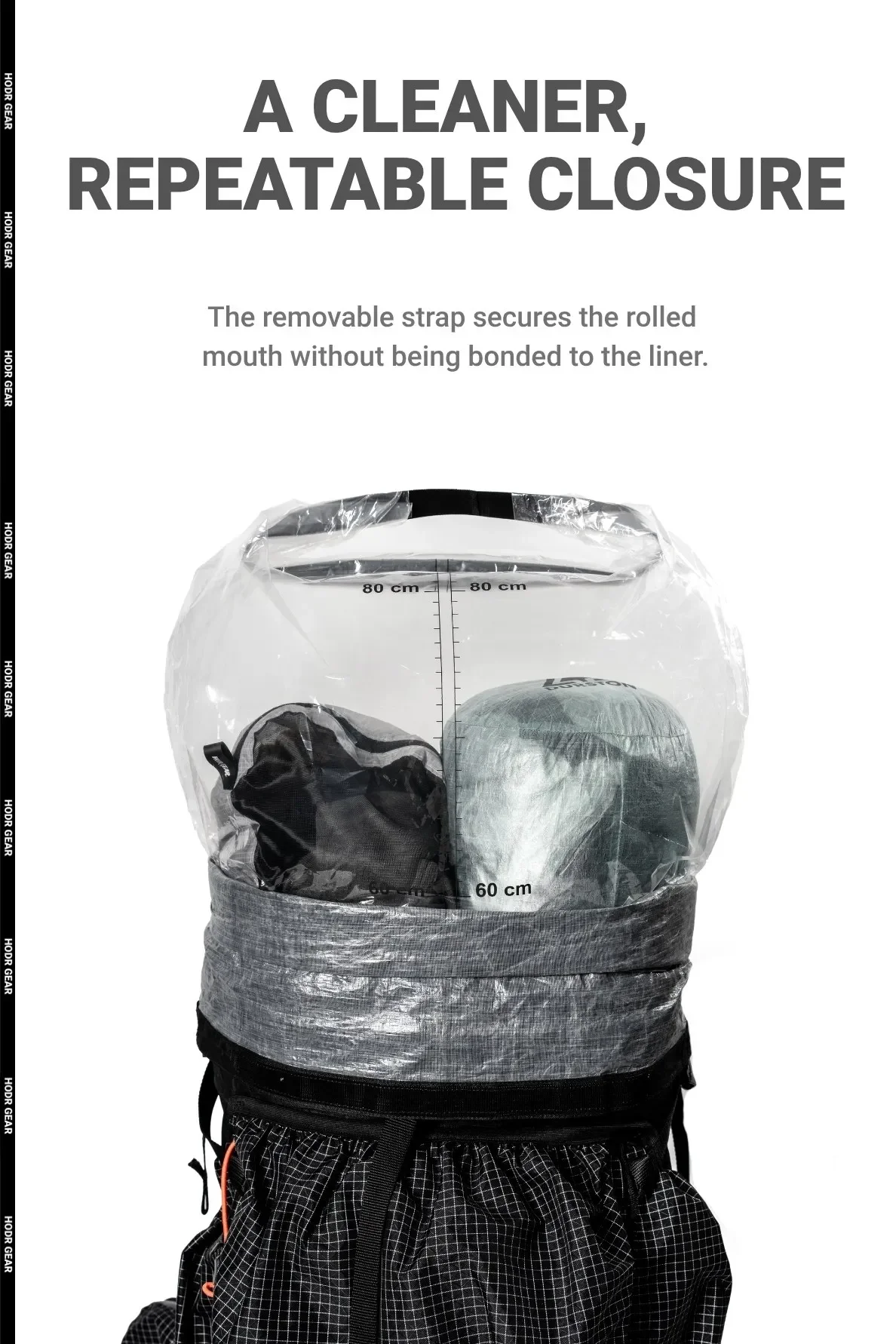 [HODRGEAR] Ultralight Polycro Pack Liner 2.0 – 2er-Pack Wasserdichter Rucksack-Liner 30μm Polyolefin-Folienrolle + Wickelverschluss 55×120cm – Detail 7