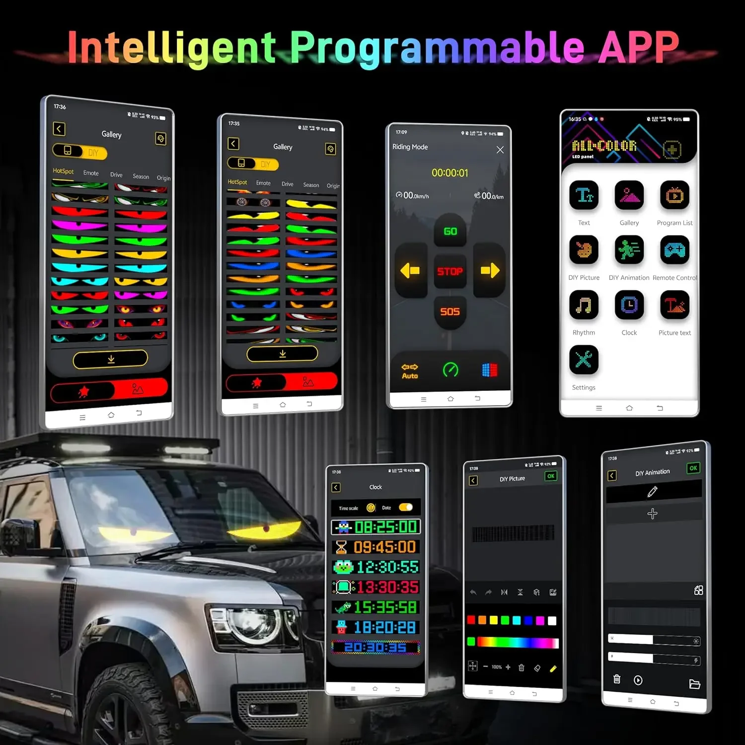 Car Devil's Eye LED Display Programmable Flexible LED Signage Truck Store Window Advertisement Concert Festival Home Decoration