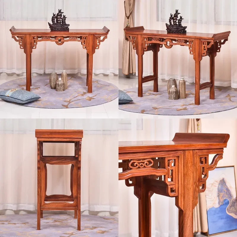 For Mahogany Rosewood Buddha Table Small Chinese Style Entrance Console Table with Copper Coin Design Solid Wood Supply Case