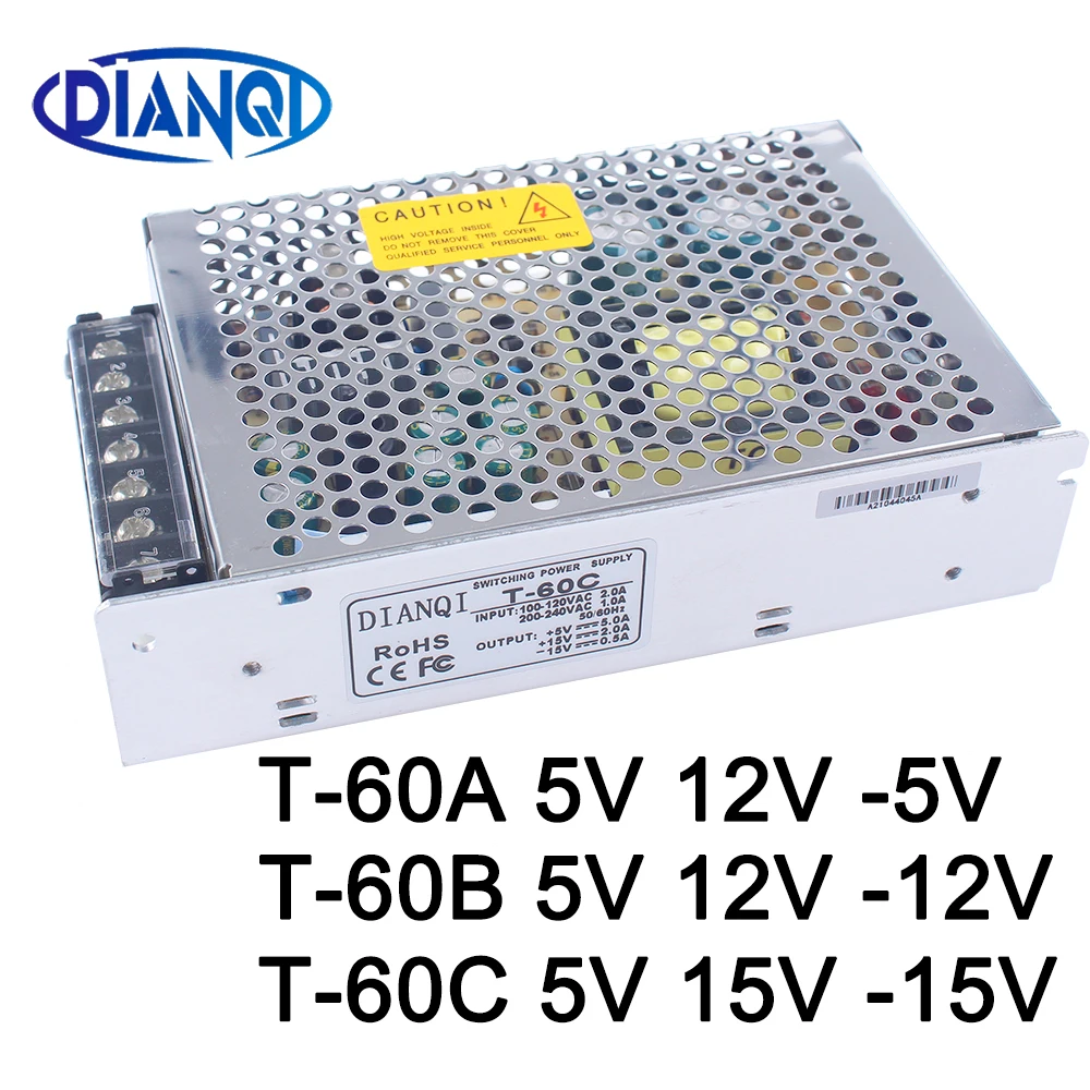 T-60C 5V5A 15V2A -15V0.5A Triple output Switching power supply T-60A 5V 12V -5V ac to dc T-60B 5V5A 12V2.5A -12V0.5A