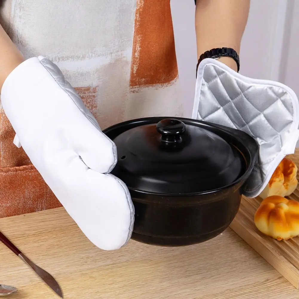 

2Pcs Stove Oven Gloves Extra-Thick Heat-Resistant Cooking Baking Gloves Lightweight Anti-scald Gloves Kitchen Tool