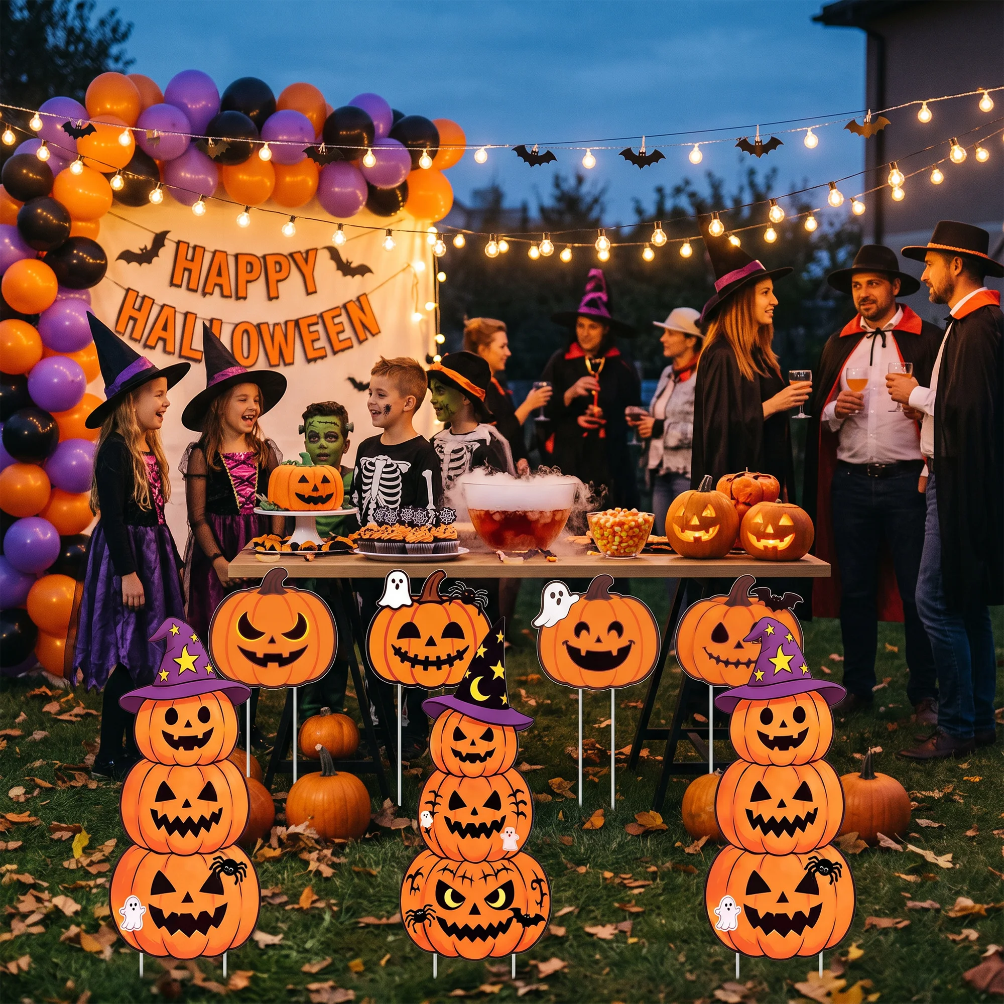 10-Pack Halloween Yard Signs – 6 Stacked & 4 Single Pumpkin Lawn Stakes, Double-Sided Jack O' Lantern Weatherproof Outdoor Decor for Front Yard, Patio & Party