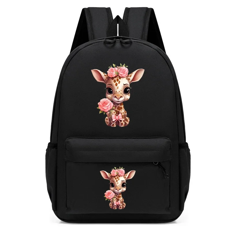 

Children Bagpack Pink Giraffe Wearing Flowers Girl Backpack Kindergarten Schoolbag Kids Anime Girl Bookbag Travel School Bags