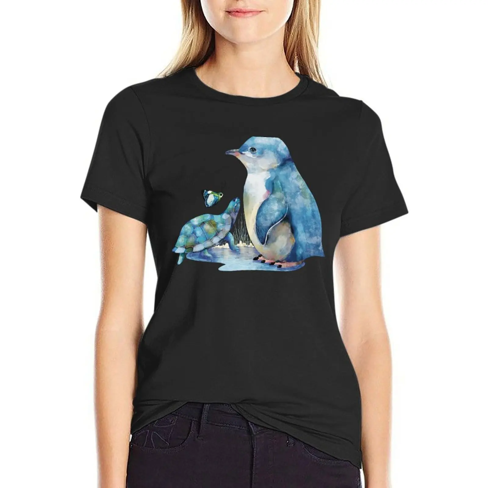 

Little Blue Fairy Penguin and Friends T-Shirt hippie clothes quick-drying Summer Women's clothing