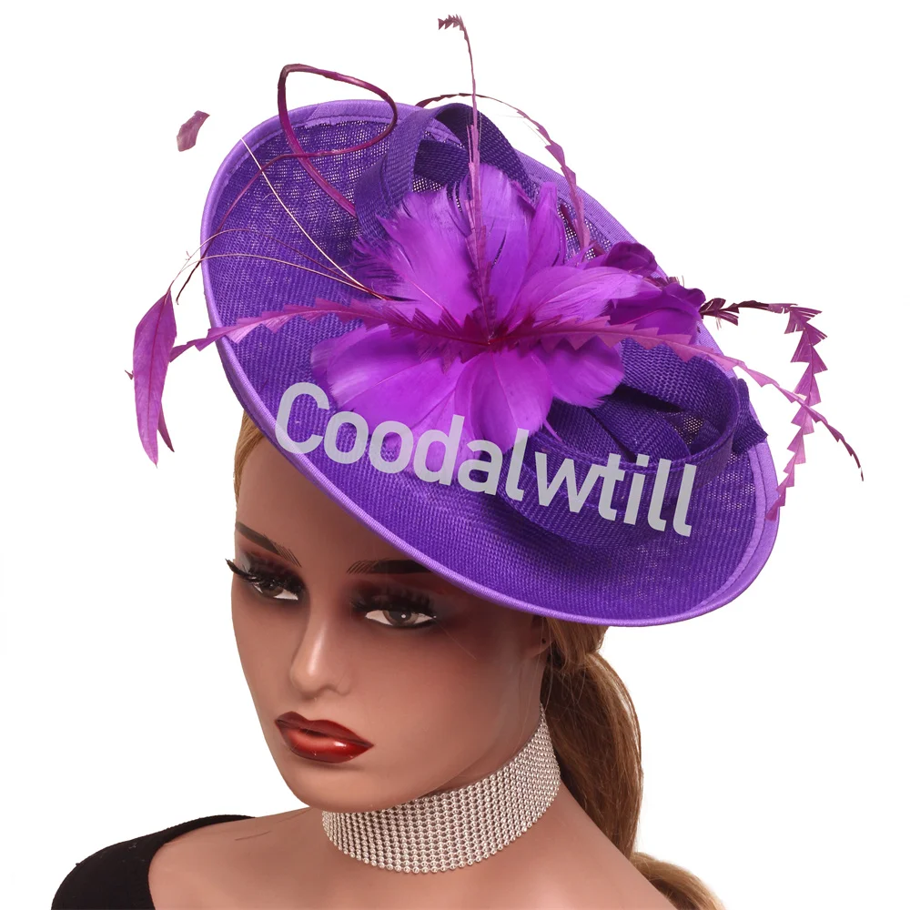 

Фиолетовая свадебная церковная шляпа-волшебница, аксессуары для женщин, головной убор дерби, женская сетчатая повязка на голову для невесты