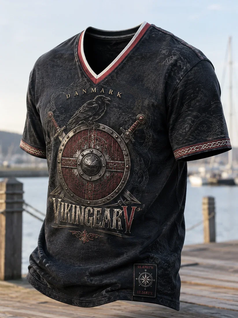 2027 Summer New Style Outdoor Men's Retro Danish Viking Style 3D Printed Breathable Quick-Drying T-Shirt Family Size Shirt Kids