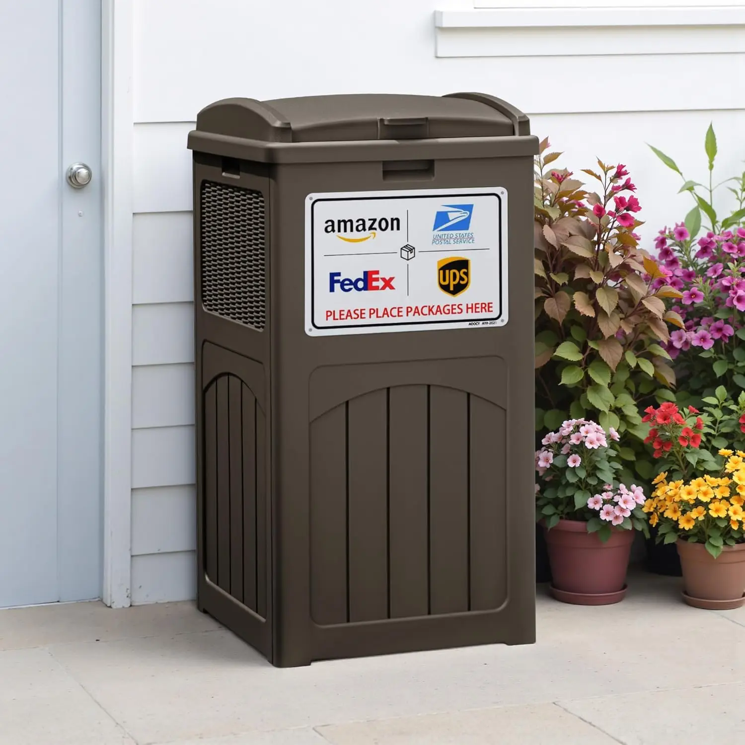 

33 Gallon Outdoor Package Delivery Box, Waterproof Resin Storage Bin with Lid for Patio Deck Hideaway, Dark Brown