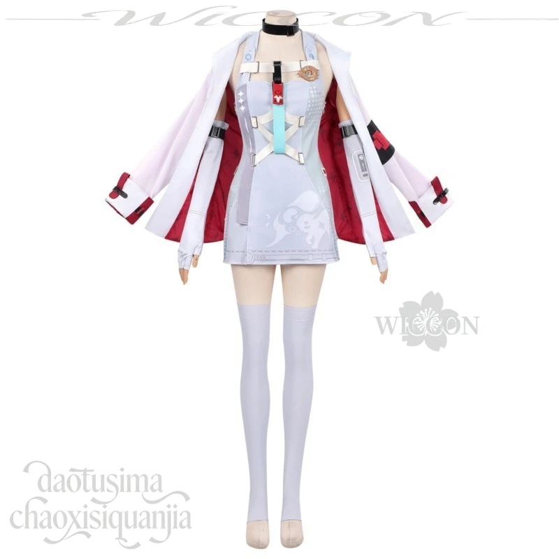 Anime Game Iroi Cosplay Costume Y2K Style White Cape Dress Matching Gloves Green Wig Punk Outfit For Halloween Cosplay Events view 4