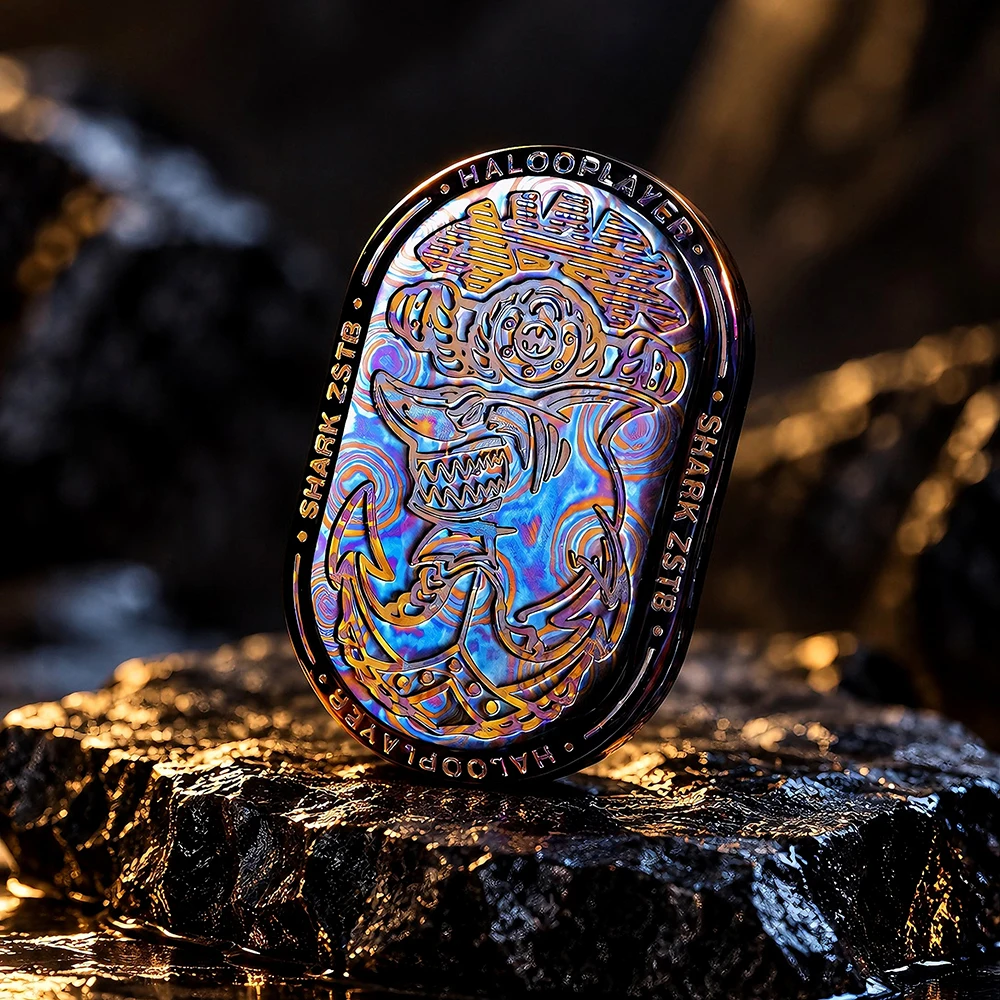HALOOPLAYER EDC SHARK PRO Timascus Mechanical Fidget Slider Stress Relief Toy Rotates Left Right 360° Push Slider EDC Pocket Toy