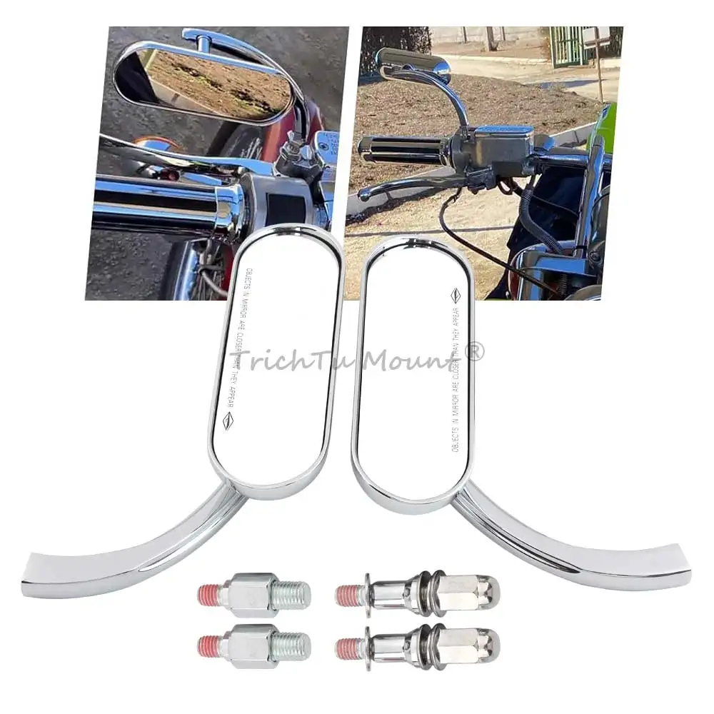 1 Set Metal Rearview Mirror & 8Mm Adapter Bolts Fits For Harley Davidson 1982‑Later And More 10Mm Right-Hand Thread Model Chrome