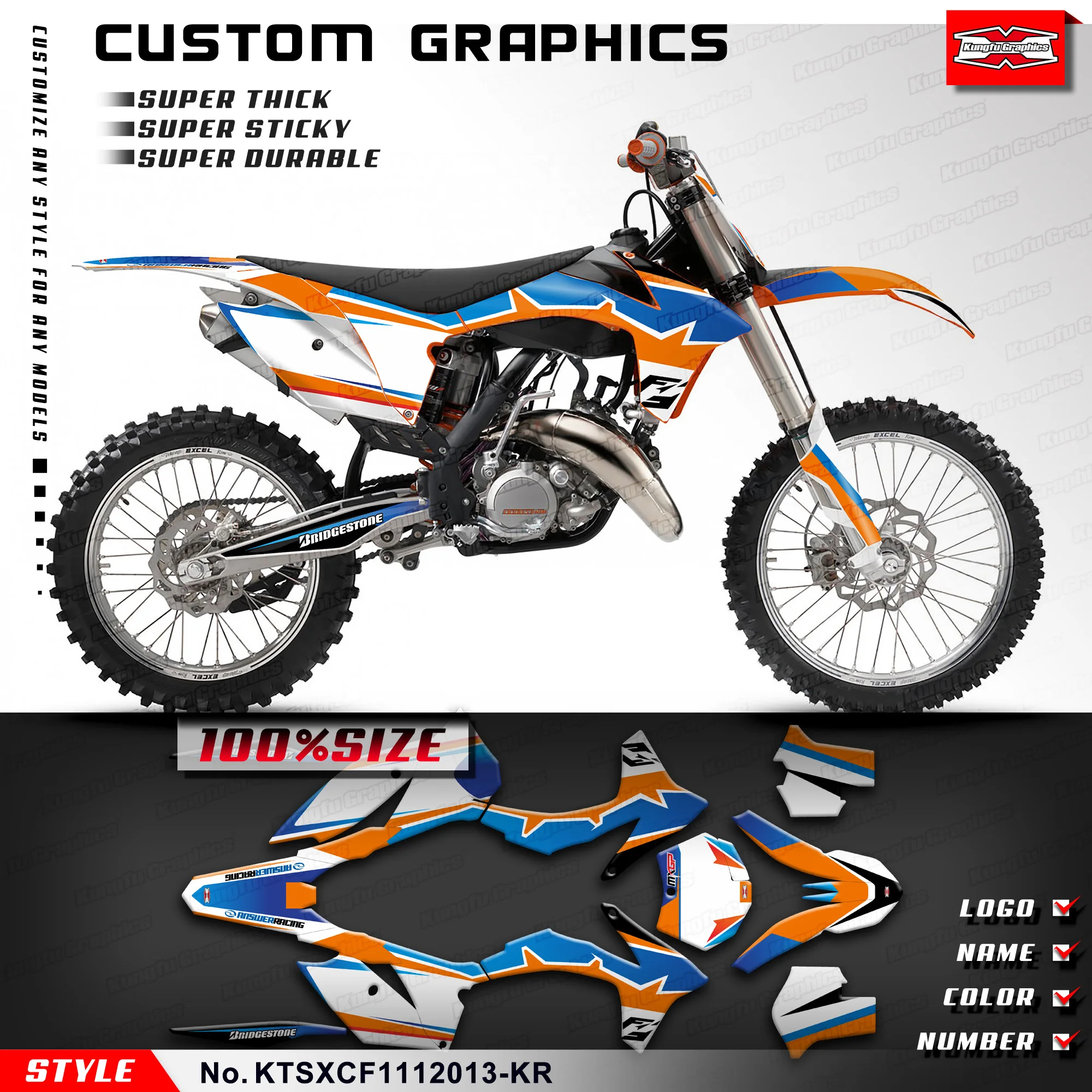 KUNGFU GRAPHICS Full Vinyl Decal Sticker Kit for KTM 125 150 250 350 450 SX SXF XC XCF 2011 2012, Style No.KTSXCF1112013-KR