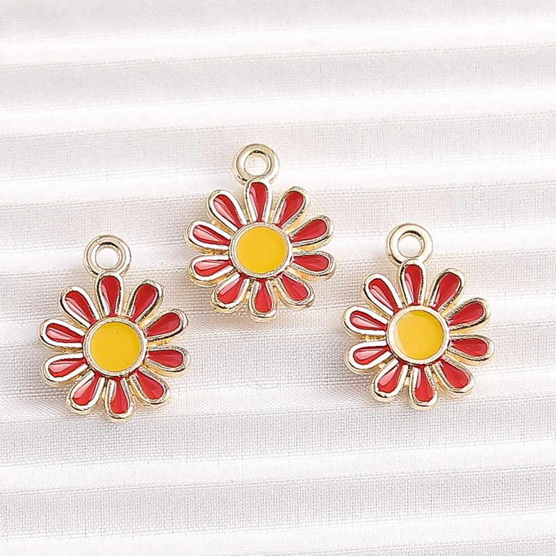 10 stücke 11x15mm niedliche bunte Emaille Blume Charms Anhänger für DIY Tropfen Ohrringe Halsketten Armbänder Schmuck machen Accessoires – Detail 6