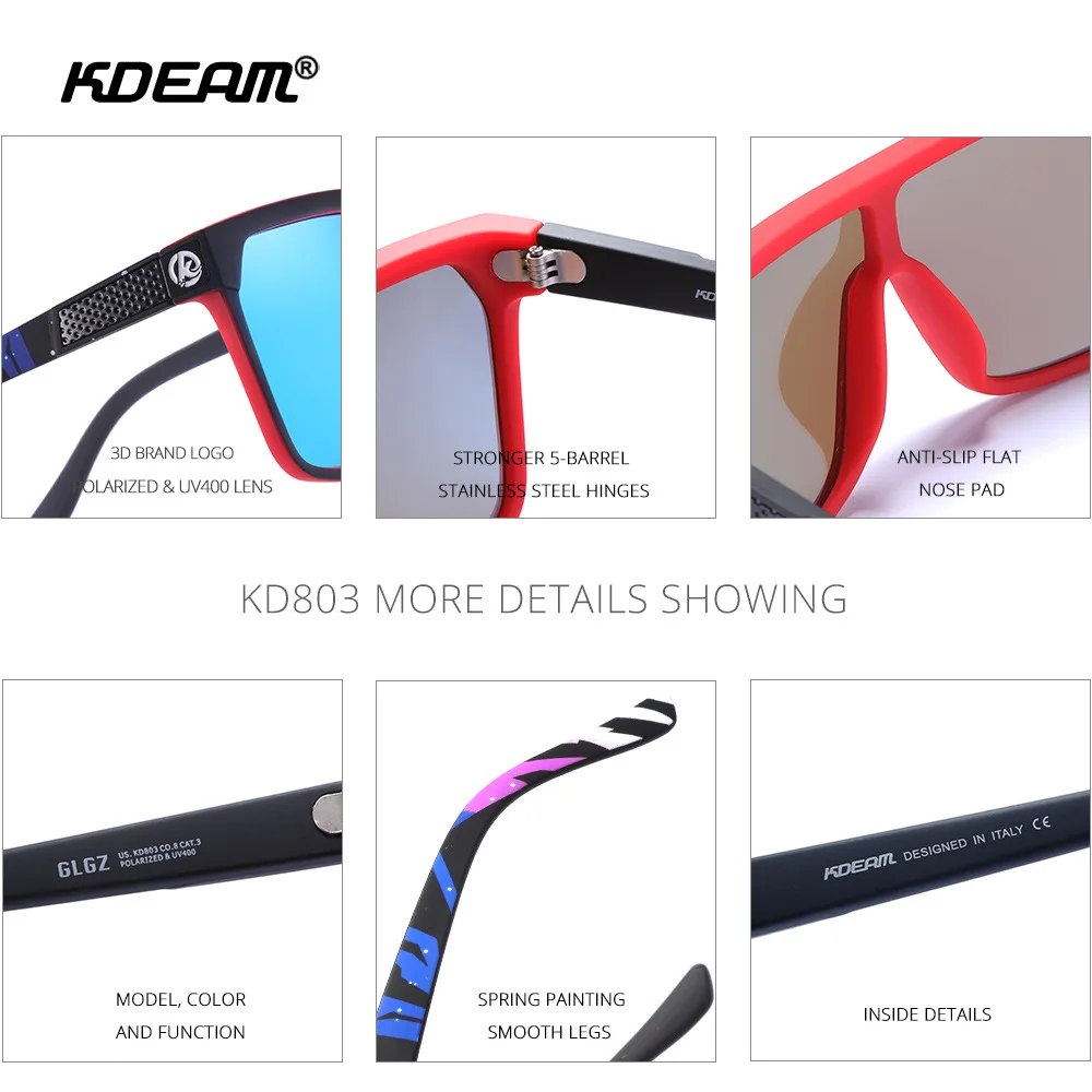 KDEAM New Large Frame Integrated Polarized Sunglasses for Men Women Outdoor Cycling Fishing Glasses Colorful Windproof Sunglass