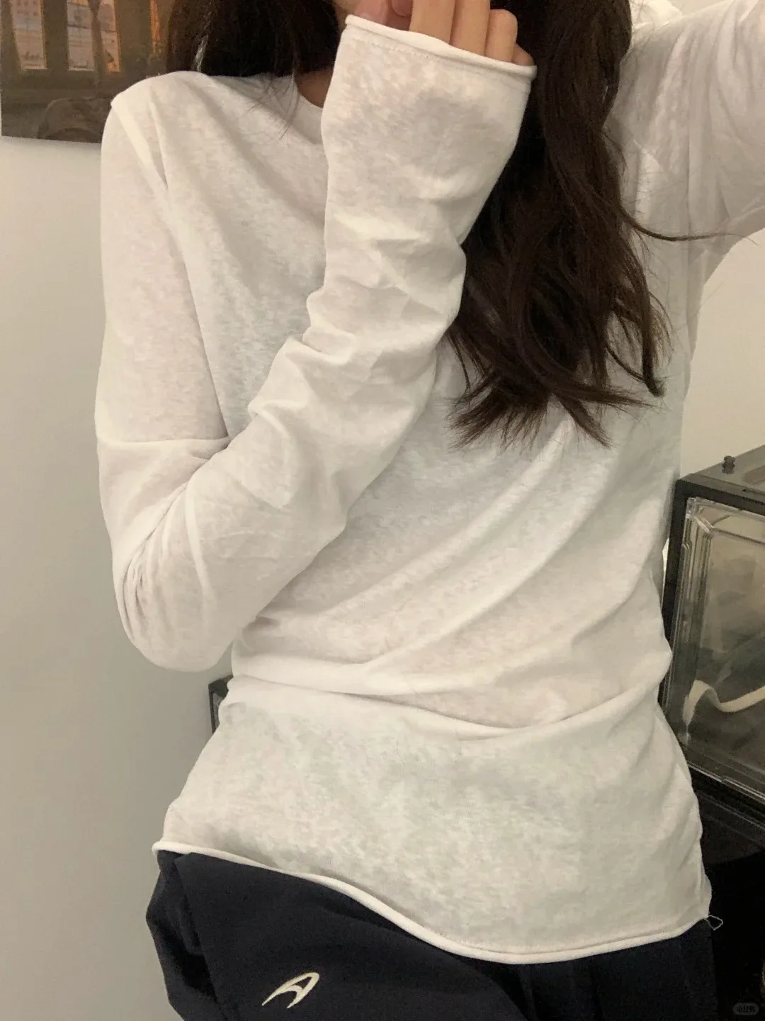 White Basic Long Sleeve T-Shirt Women's Thin Roll  Loose Feeling Base Shirt Simple Style Cotton Autumn Fashion Ladies' Top