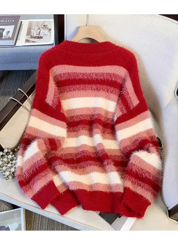 

Мягкий уютный свитер из вельвета с полосками, женский, в корейском стиле INS, вязаный, повседневный, с круглым вырезом, с длинными рукавами