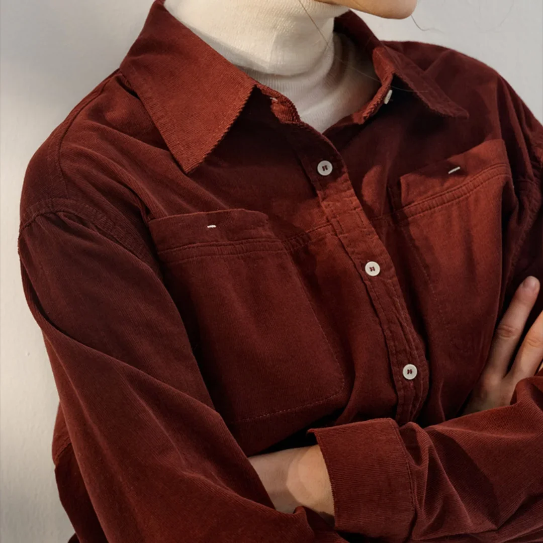 

Vintage Corduroy Burgundy Shirt 2024 Autumn Chic Ladies Single-breasted Long Sleeve Cotton Shirts Women Casual Blouse Streetwear