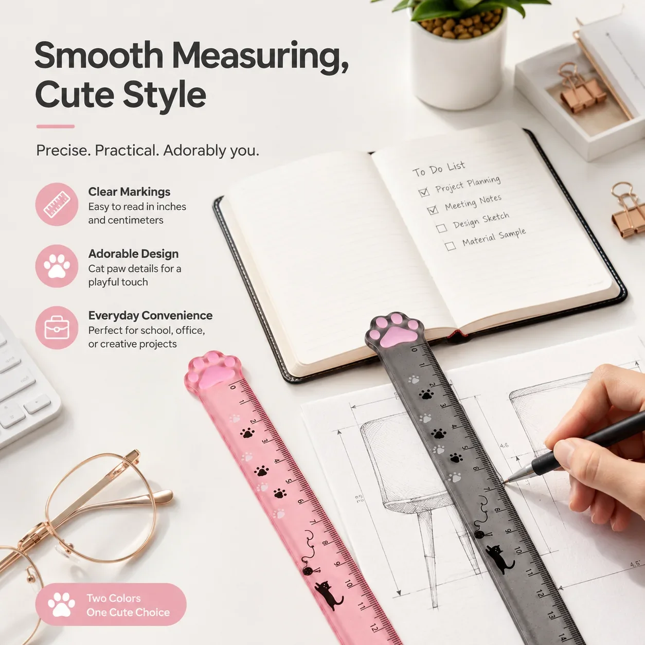 Creative Cat Paw Ruler 15cm Cute Straight Measuring Scale Portable Stationery Ruler For Student School Drawing Use