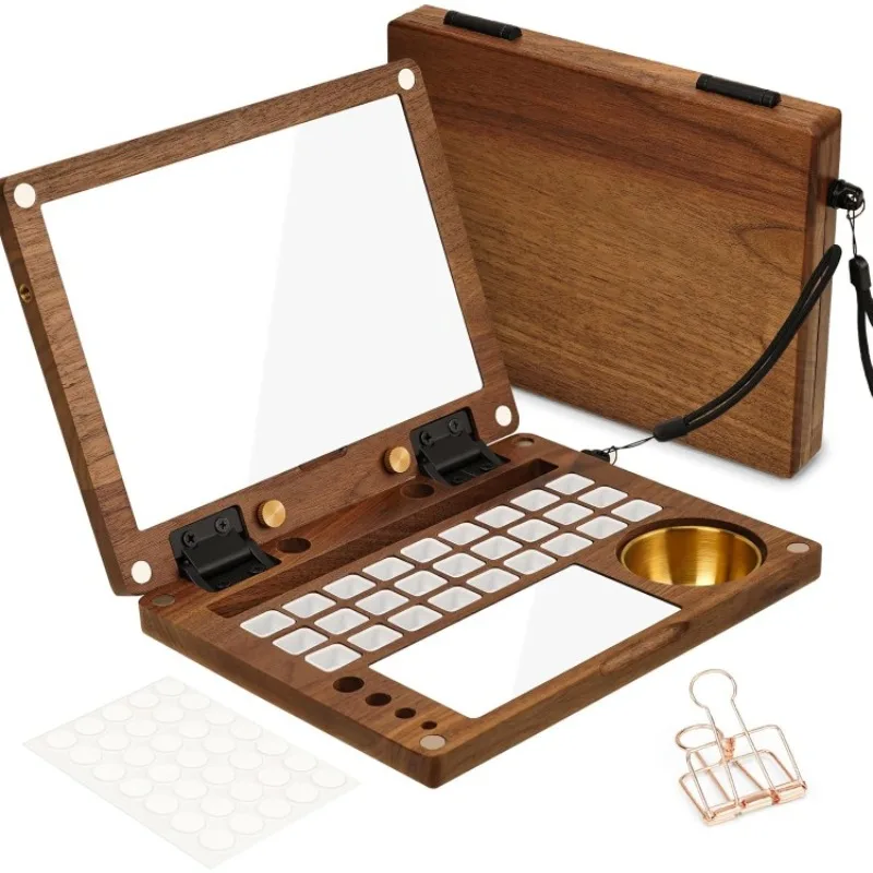 

Wooden Watercolor Palette Box - Black Walnut Multifunctional Empty Palette With 27 Wells, Brush Slot, Holders, Cleanin