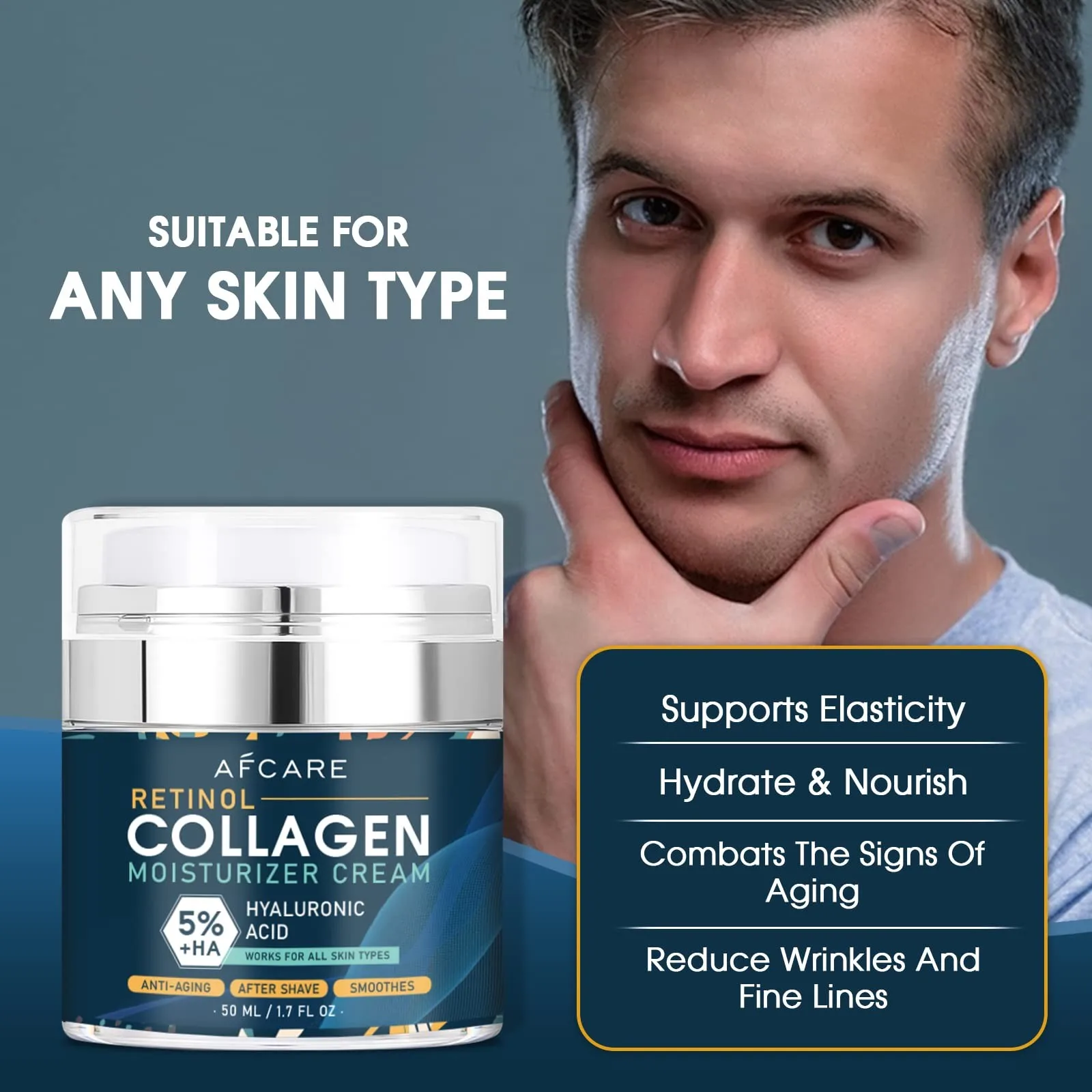 Anti Aging Moisturizer Cream Retinol Collagen Hyaluronic Acid 5 Percent Ha Smooth Skin Care All Skin Types After Shave 50ml T1