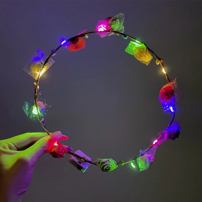 1/5Pcs LED Light Flower Headband Garland for Women Luminous Headpiece Wedding Crown Hairbands Birthday Party Hair Accessories